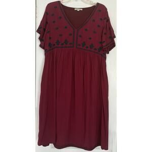 Polygram Burgundy Embroidered Lined Rayon Dress Size Medium